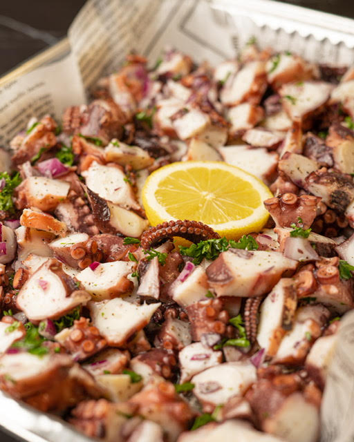 Mediterranean Octopus Salad Seasoned and Marinated